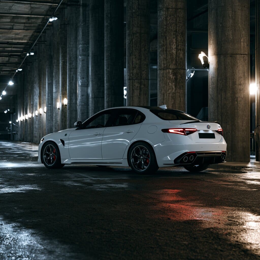 Giulia - śnieżnobiała alfa na mieście w nocy